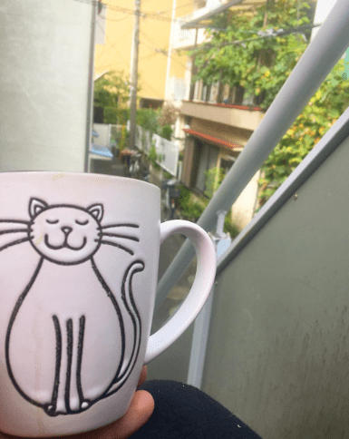 Coffee on our porch in Ojima